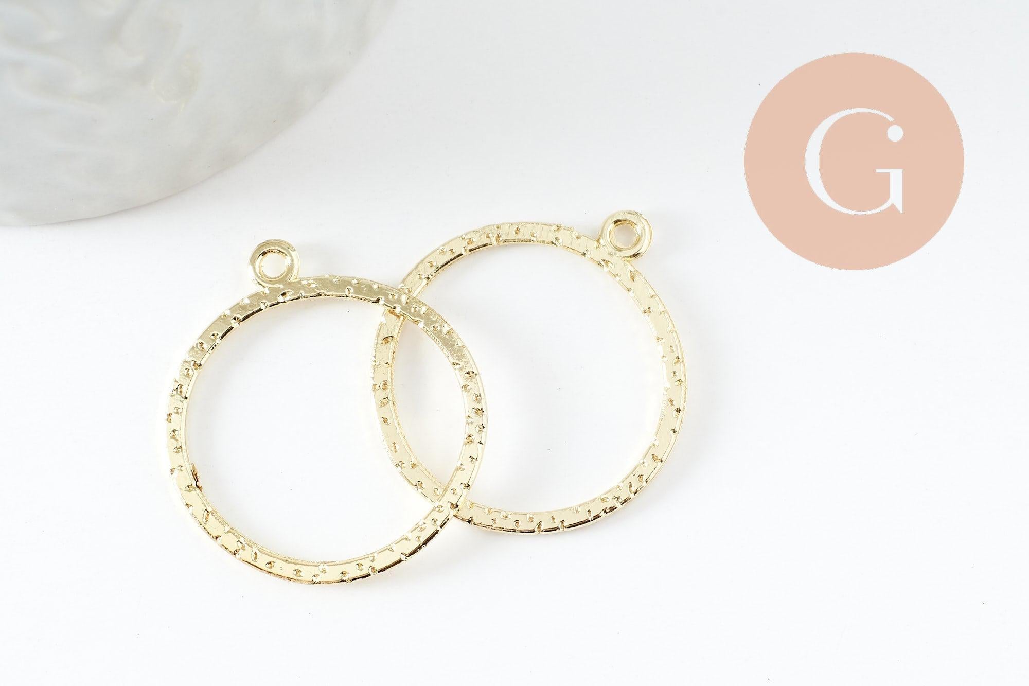 Gingerlily Pendentifs rond martelé doré 30.5mm résine