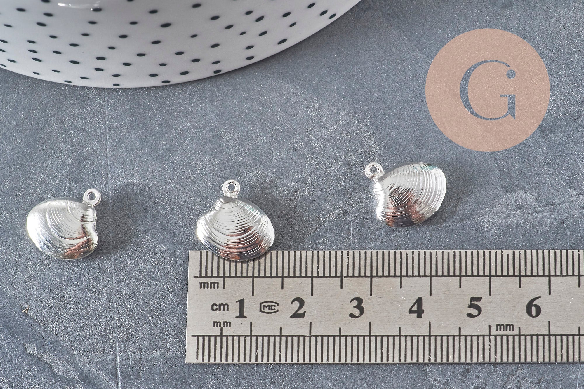 Gingerlily Perles breloque coquillage acier argenté 14mm x1