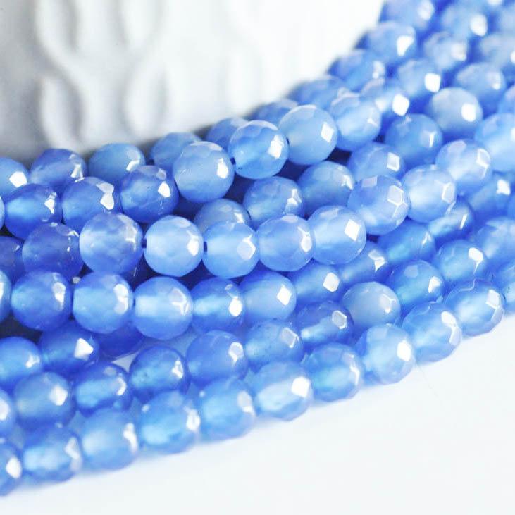 Gingerlily Perle agate bleue G889 facettée 6mm fil 36cm