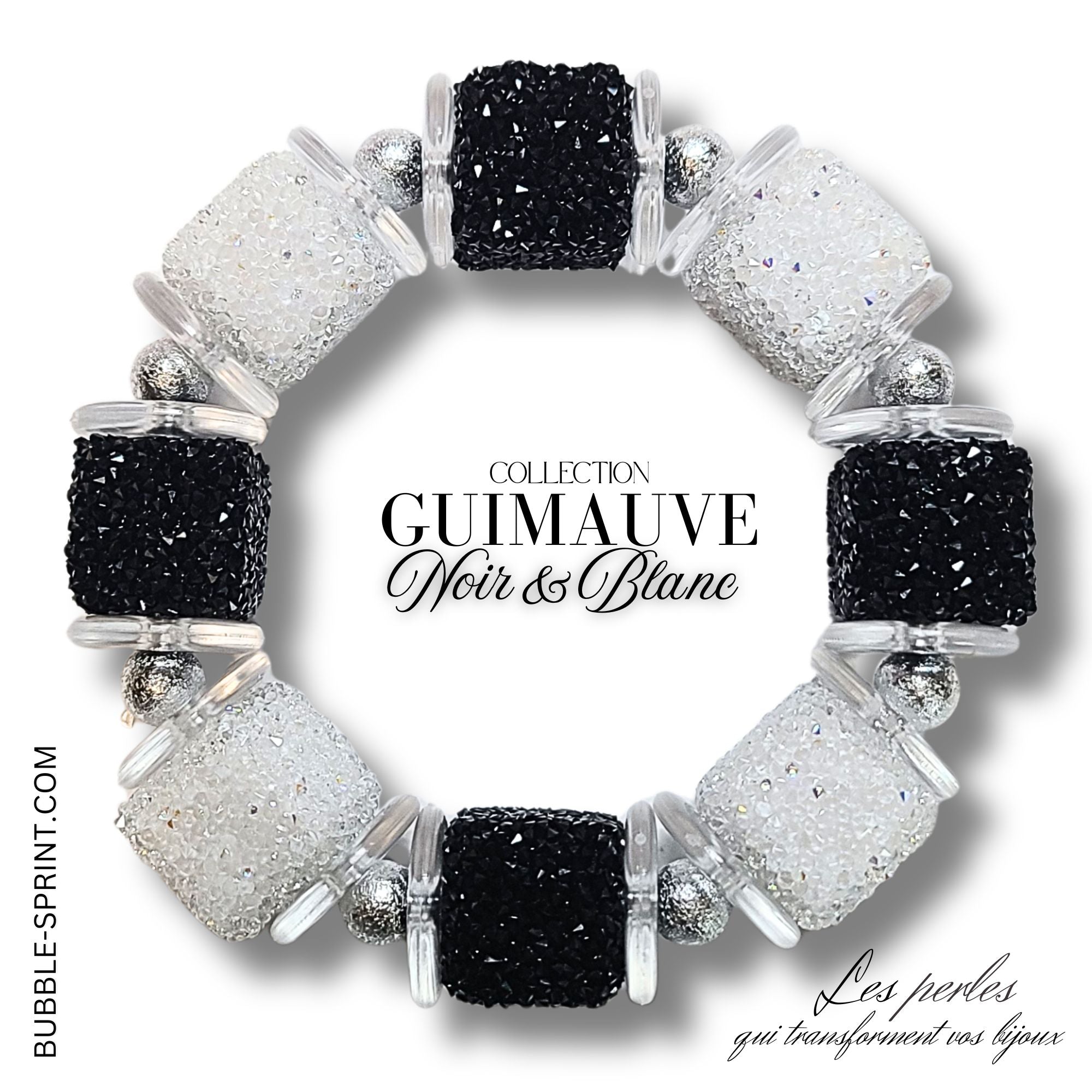 ARTSHOP Guimauve Kit bracelet Noir & Blanc cubes acrylique