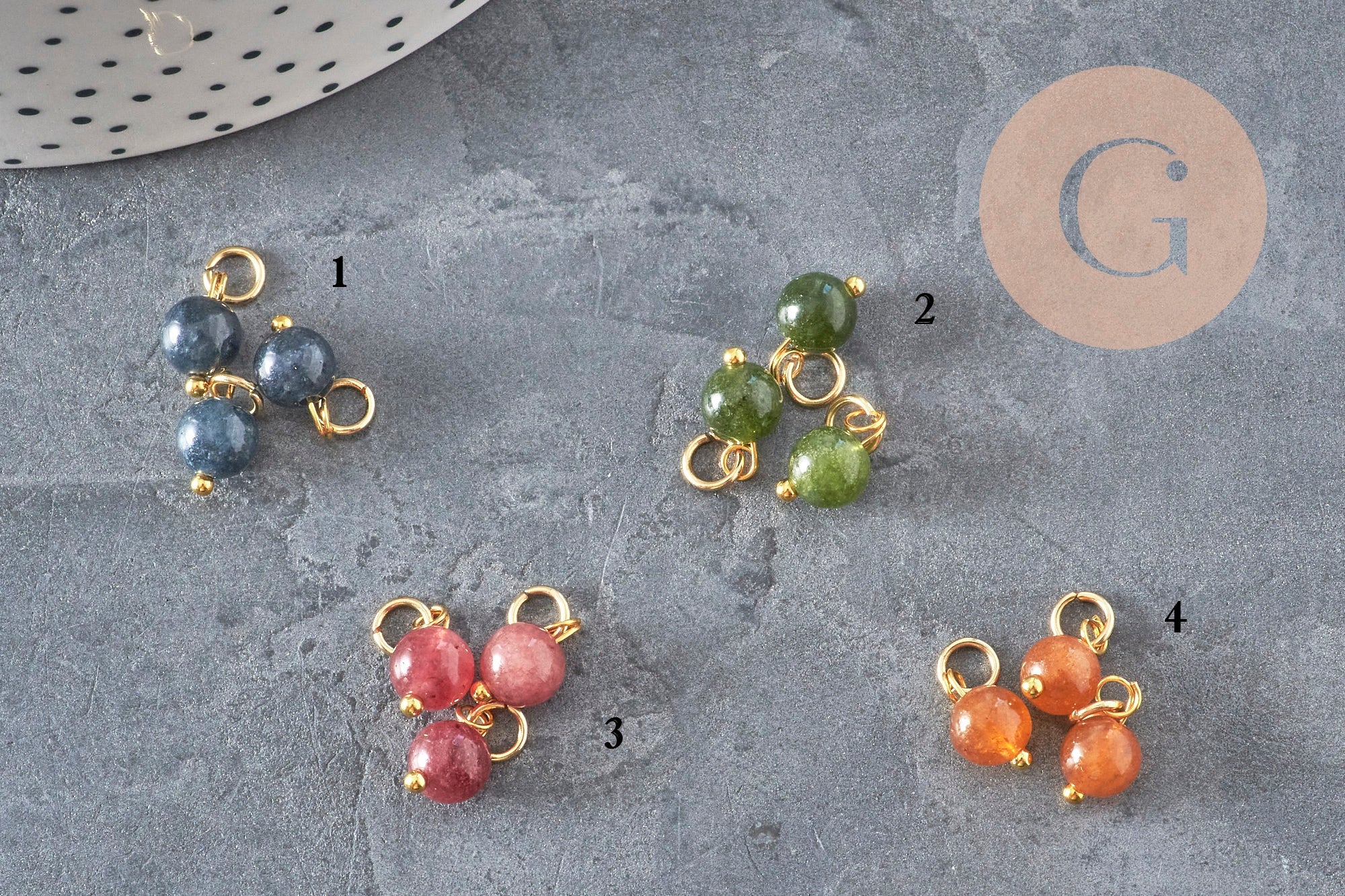 Gingerlily Breloque ronde Jade teinté doré 10,5mm x1