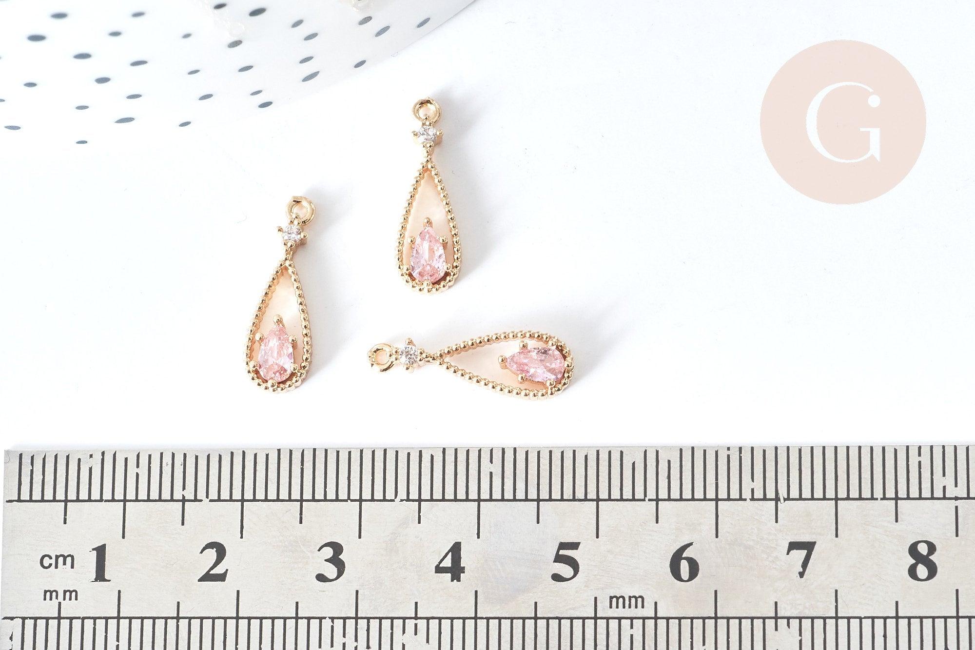 Gingerlily Pendentif goutte laiton doré zircons roses 17,5mm
