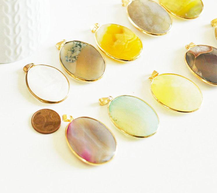Gingerlily Pendentifs DIY G2043 pendentif agate colorée support doré