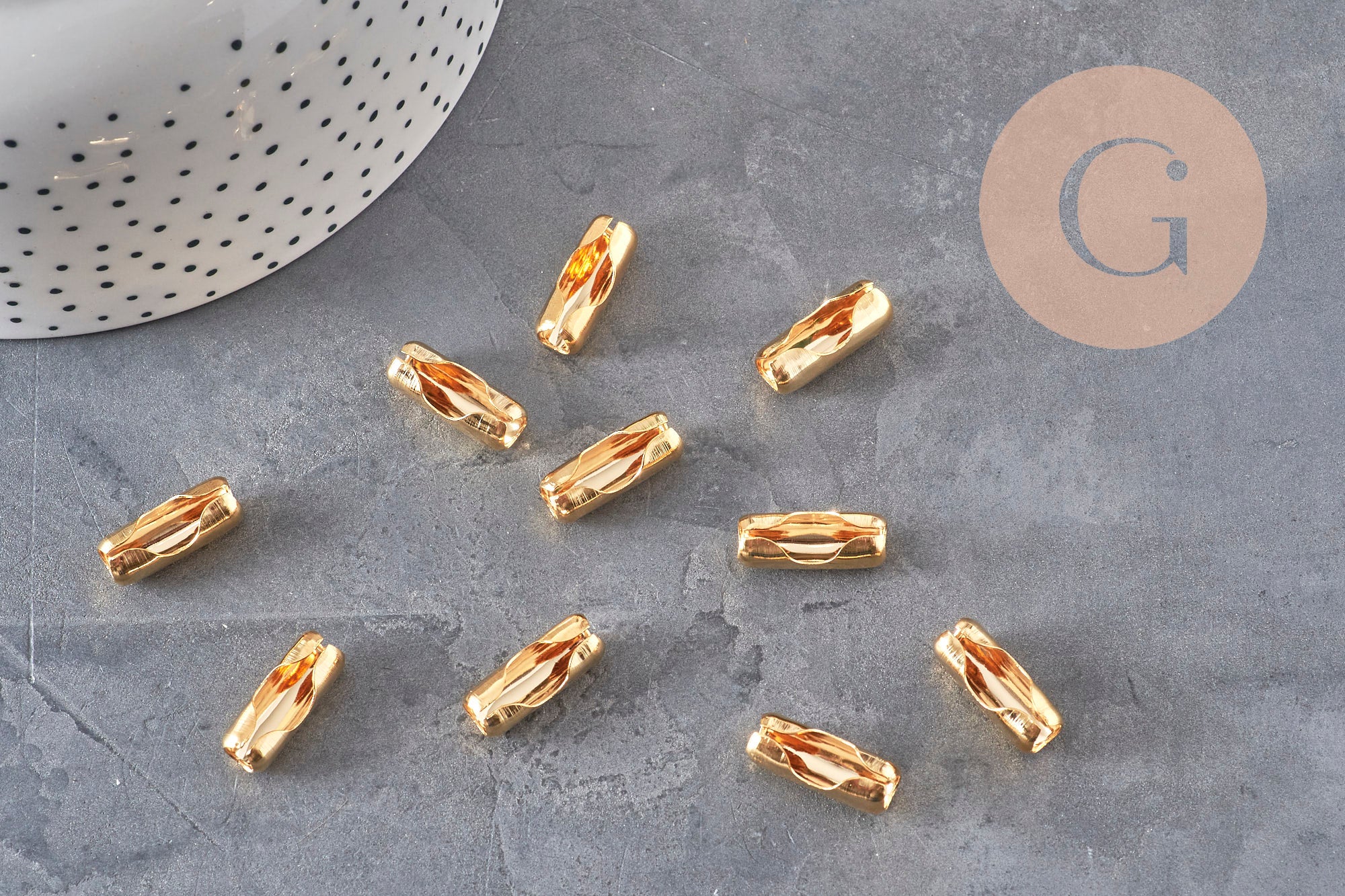 Gingerlily Fermoir chaîne à billes acier doré 18,5mm lot 10