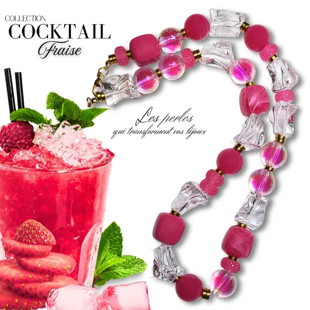 ARTSHOP Cocktail collier Saveur Fraise 52 cm kit à monter