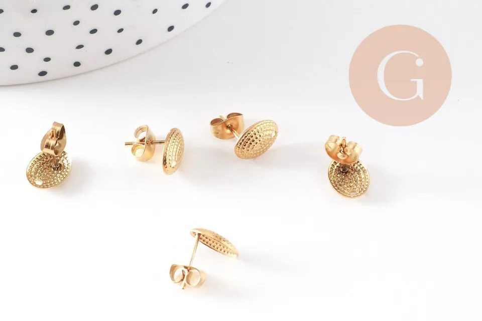 Gingerlily Apprêts clous ovales G10486 acier doré 9,5mm paire