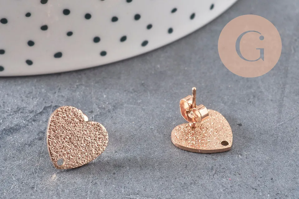 Gingerlily Apprêts G10953 clous coeur or rose 13mm paire