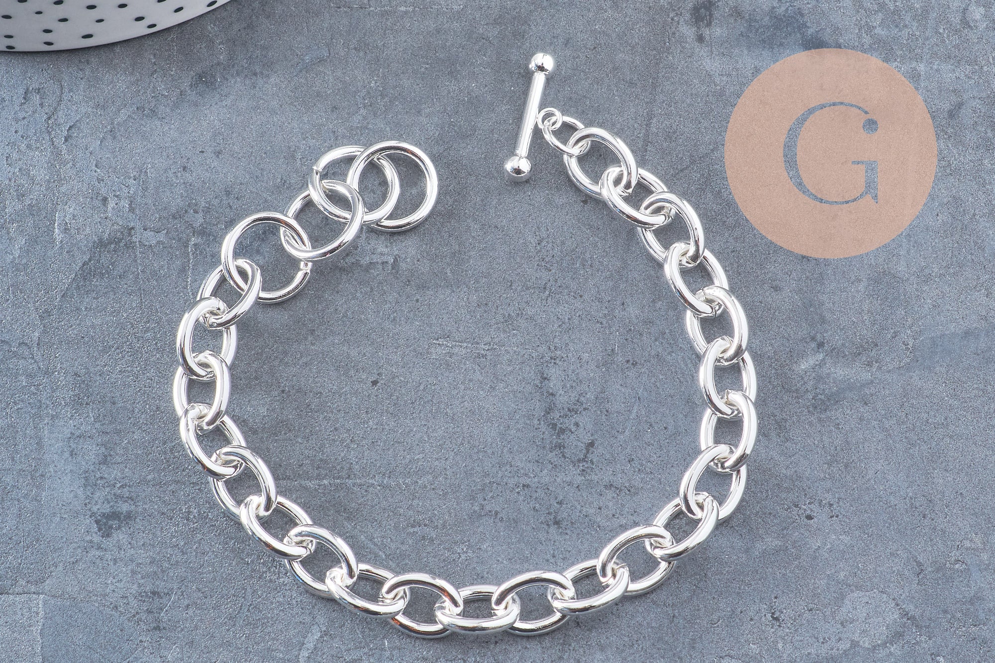 Gingerlily G10922 bracelet grosse maille acier inox argenté 20,4cm
