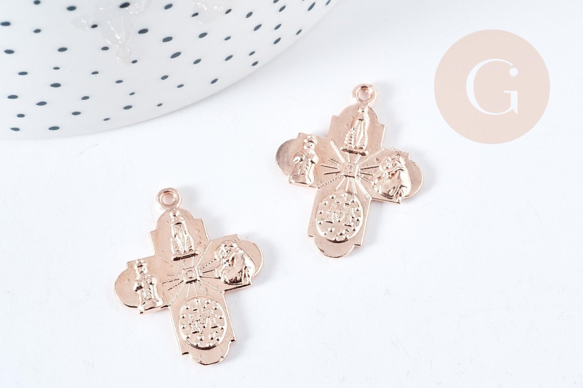 Gingerlily croix pendentif zamac or rose 24mm x1