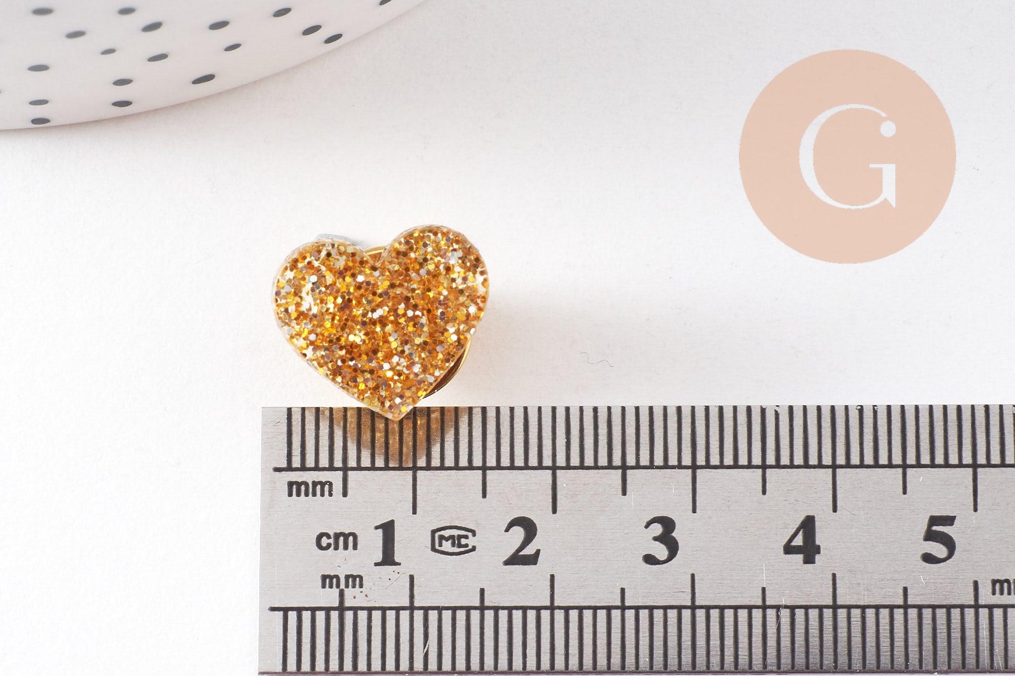 Gingerlily Broche pins coeur plexiglas doré paillettes 20mm