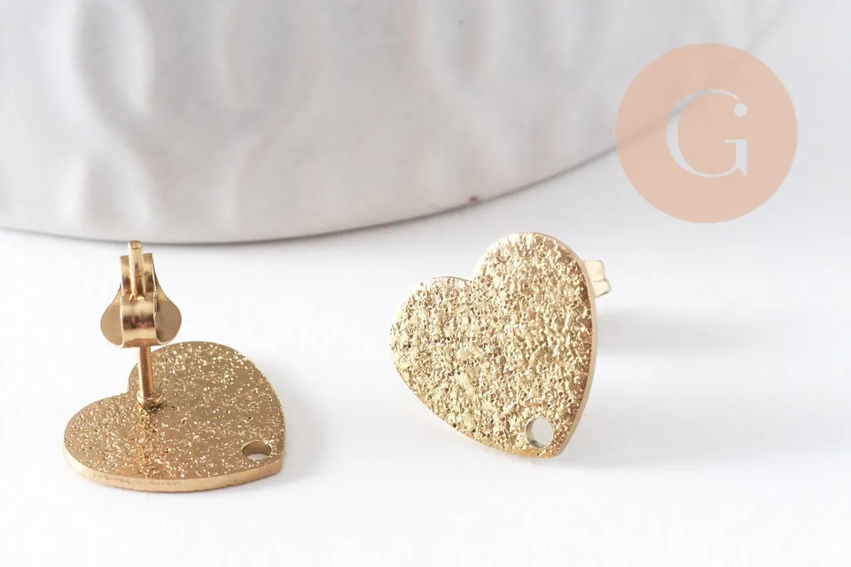 Gingerlily Apprêts G10371 puces coeur doré 13 mm la paire