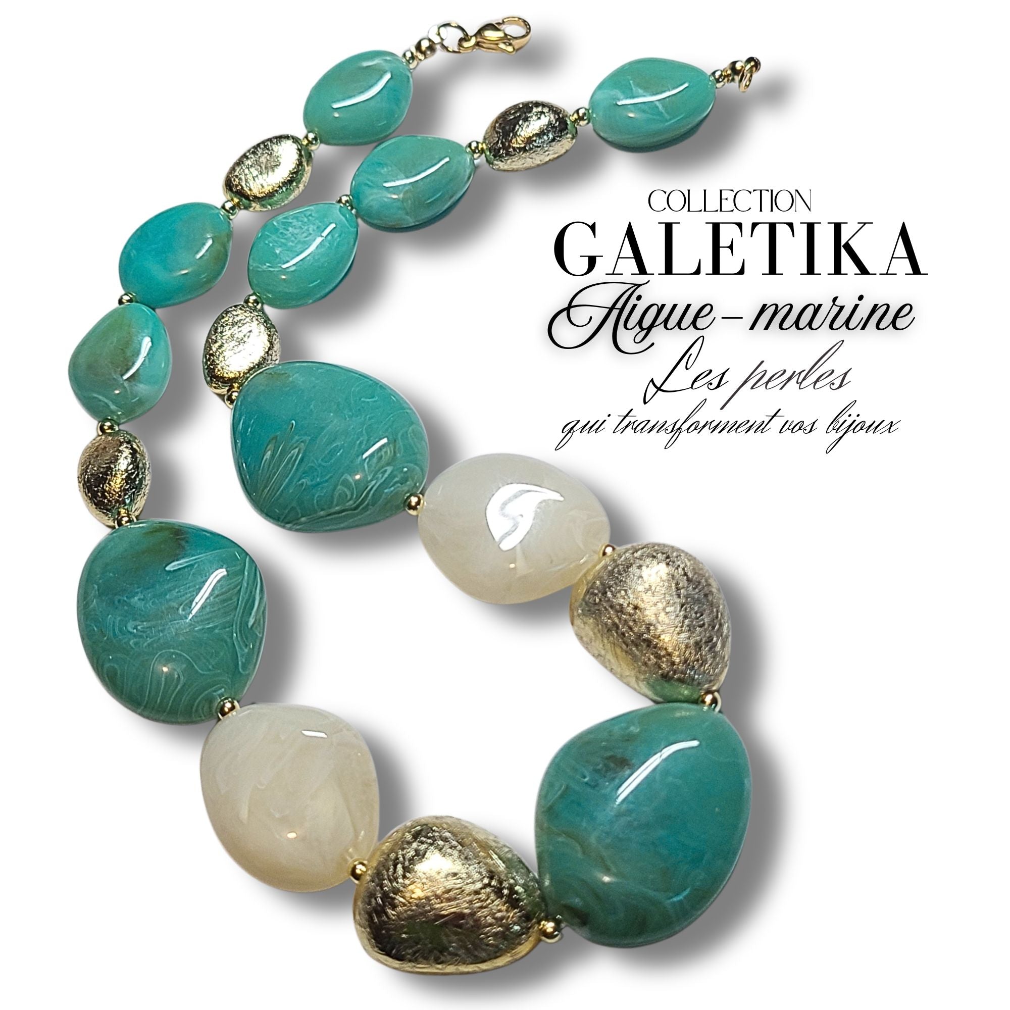 ARTSHOP Galetika Aigue-marine kit collier 50 cm
