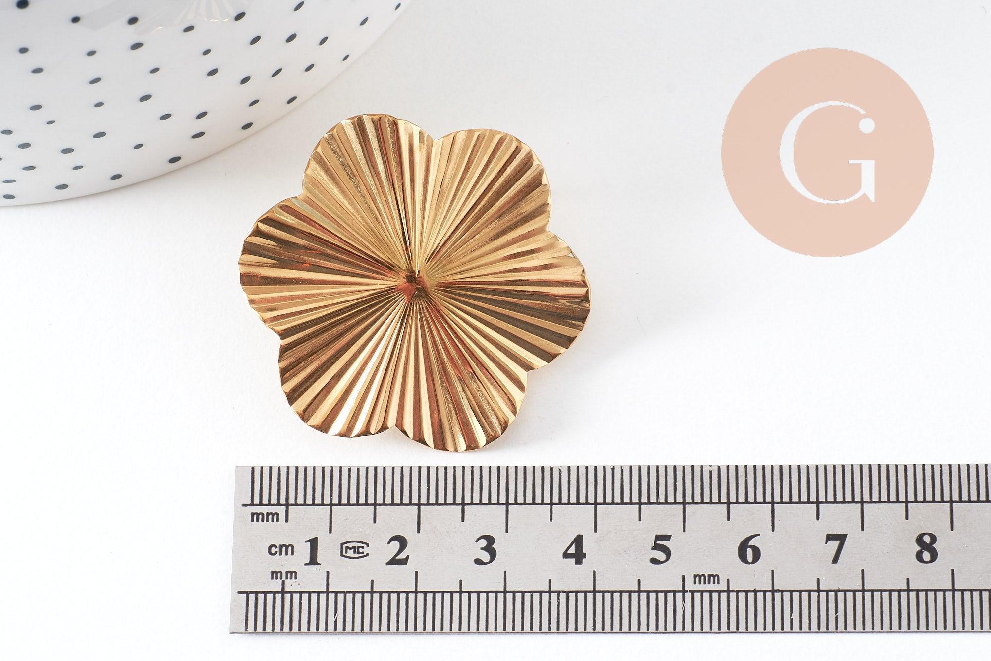 Gingerlily Boucles fleur XL acier doré 40,5mm la paire