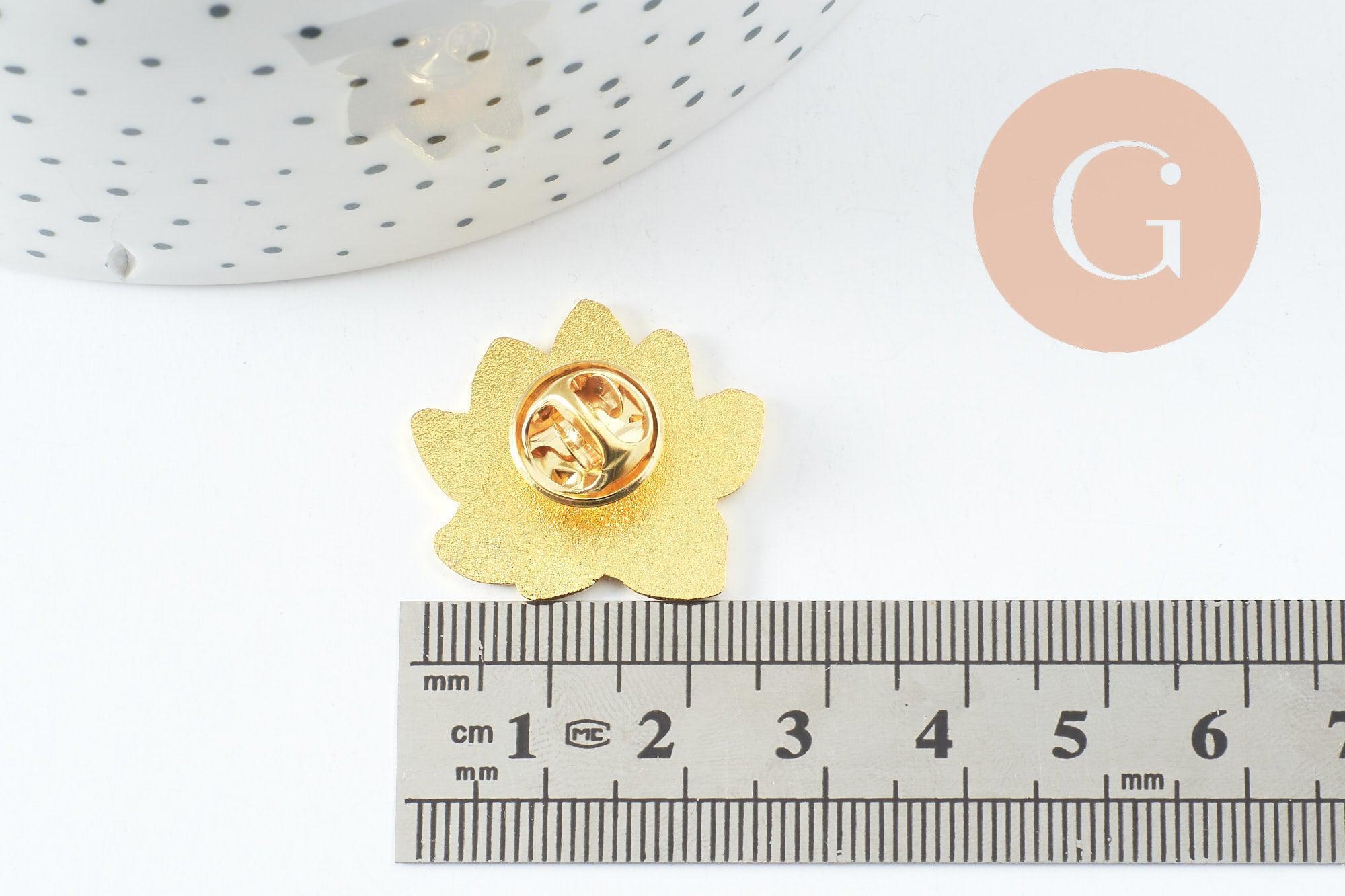 Gingerlily Broches G9744 pins lotus blanc doré 25 mm