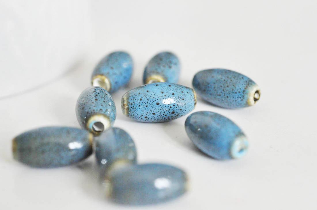 Gingerlily Perles ovales porcelaine bleue émaillée x5 16mm