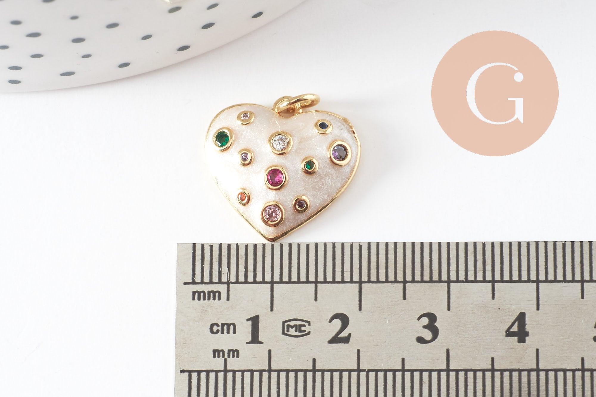 Gingerlily Perles pendentif coeur émail blanc zircon 18mm x1