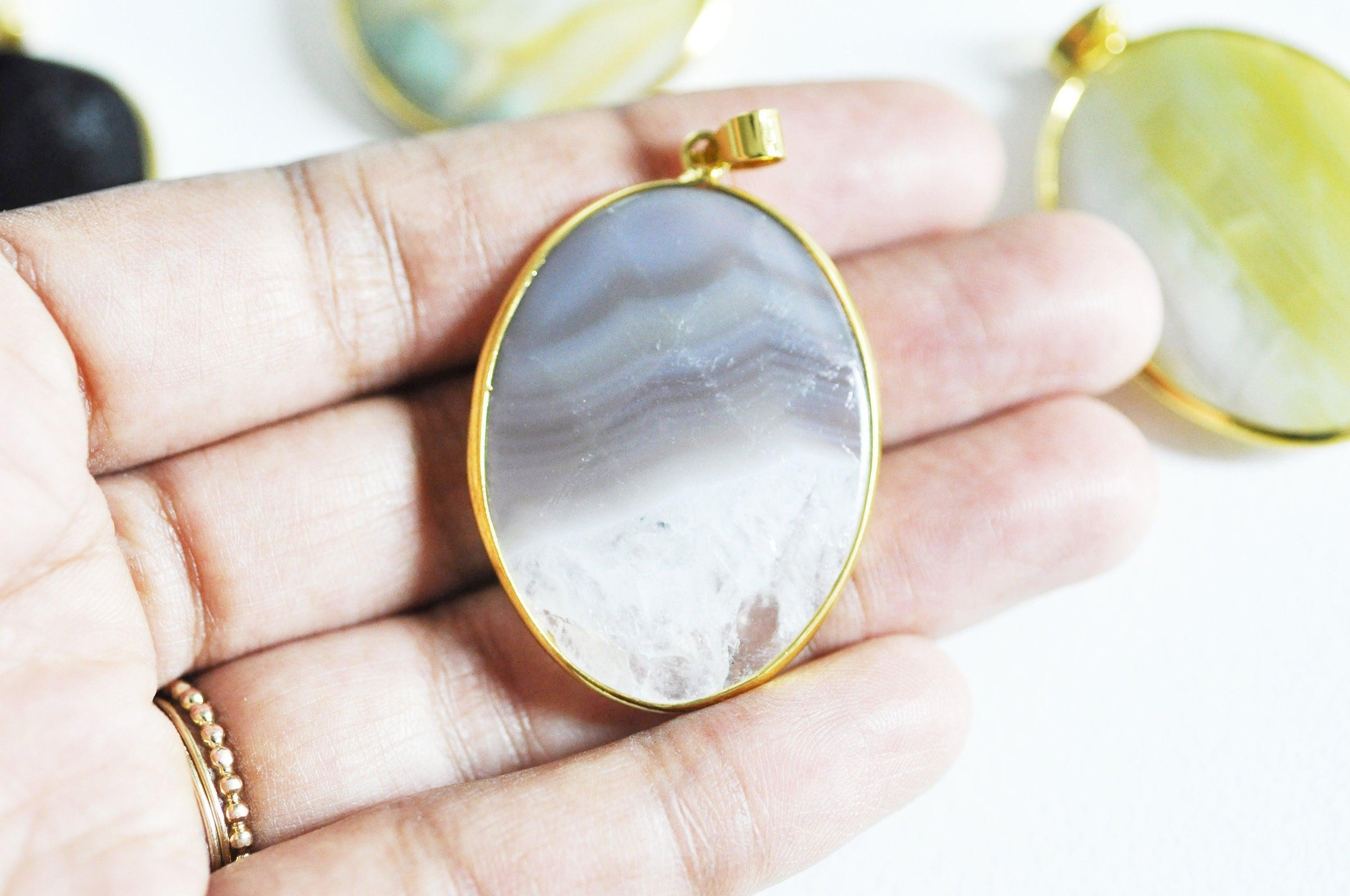 Gingerlily Pendentifs agate pendentif pierre doré goutte jaune 56mm