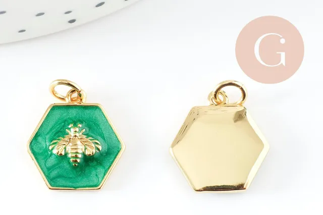 Gingerlily Perles G9411 pendentif abeille doré verte 15mm x1