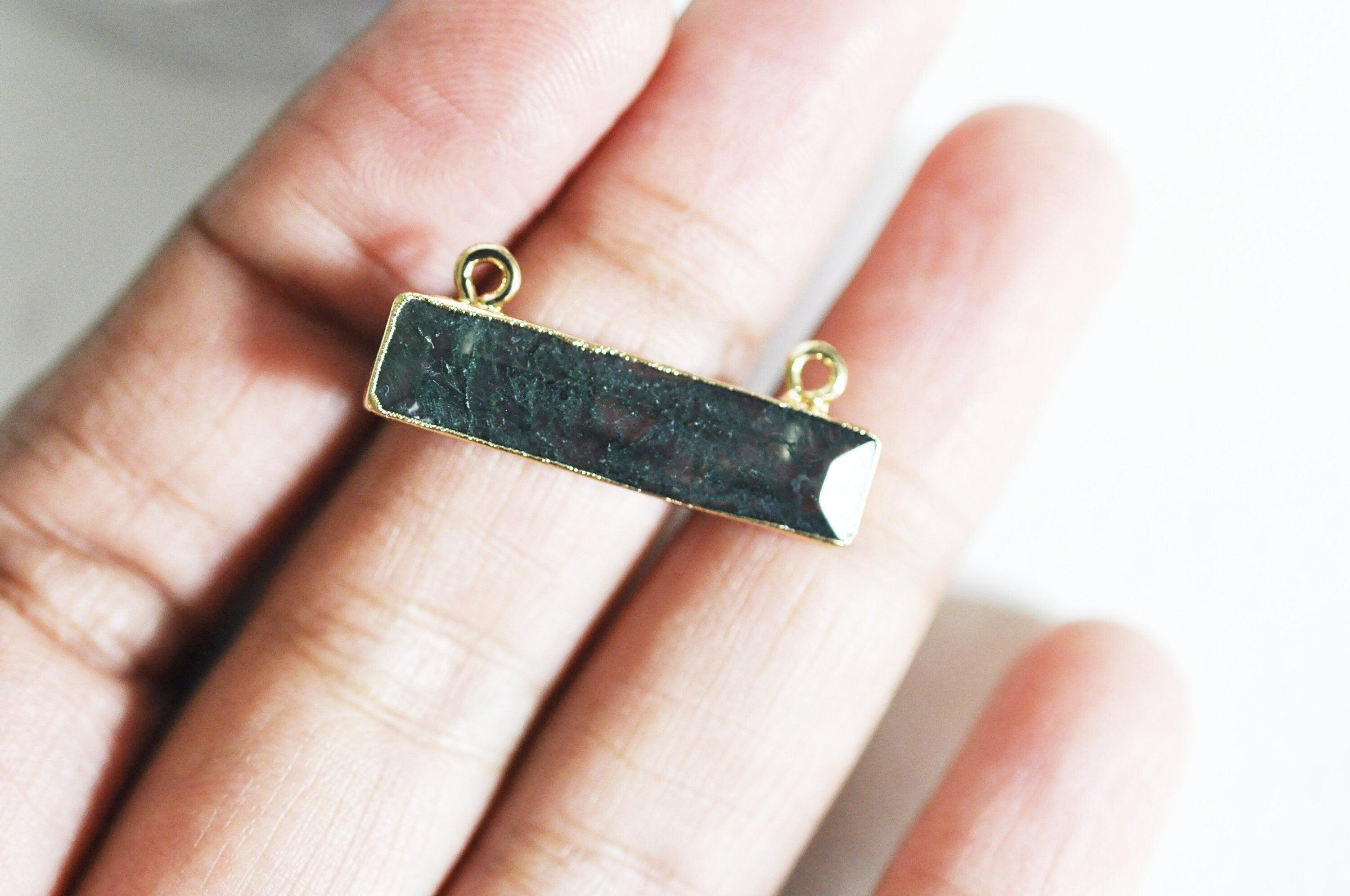 Gingerlily pendentif G2654 agate mousse verte rectangle 30.5mm