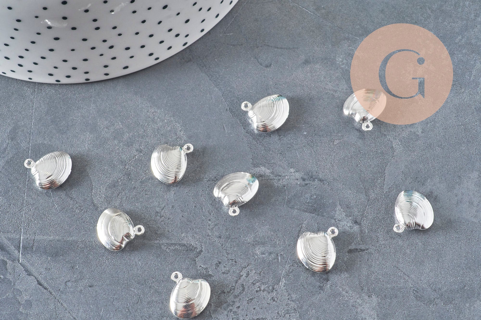 Gingerlily Perles breloque coquillage acier argenté 14mm x1