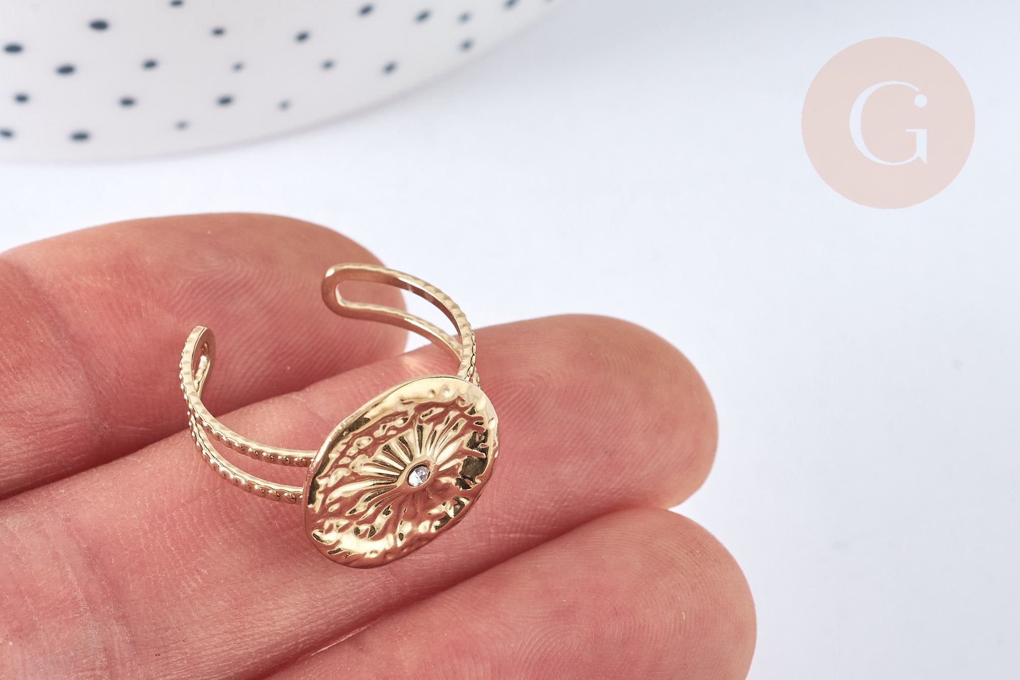 Gingerlily G7016 bague soleil zircon acier doré taille 54 x1