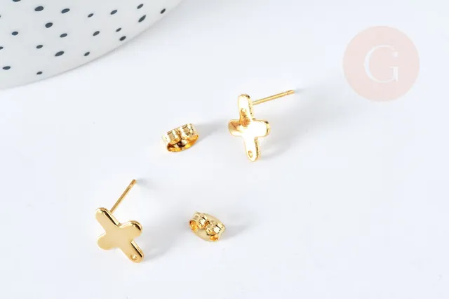 Gingerlily Puces Croix Acier Doré 12 mm la Paire