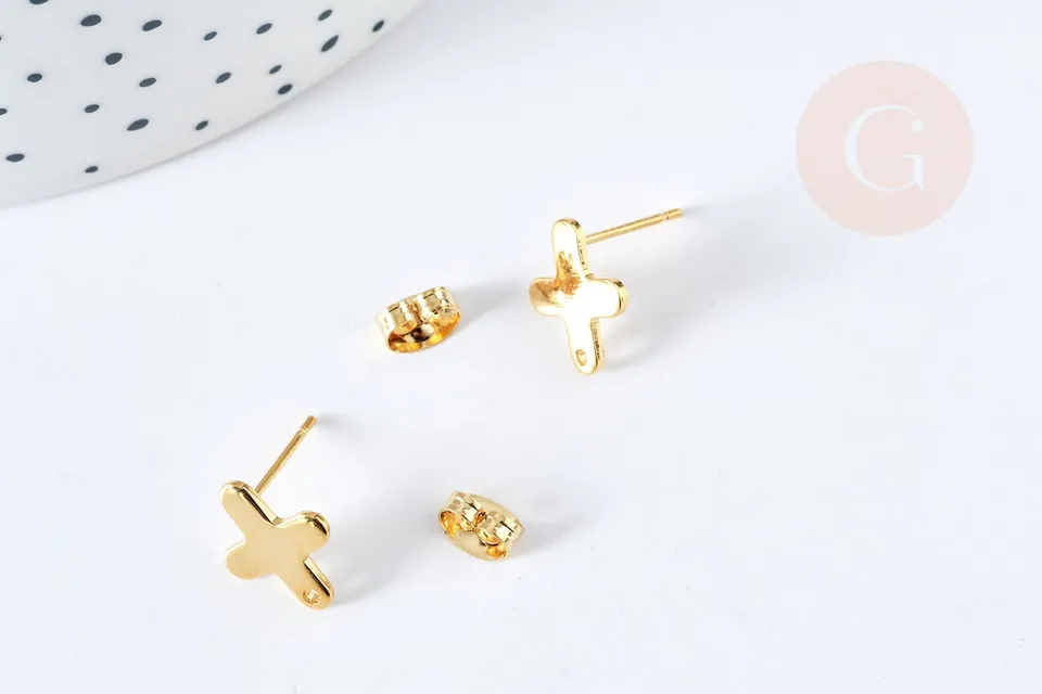 Gingerlily Puces Croix Acier Doré 12 mm la Paire