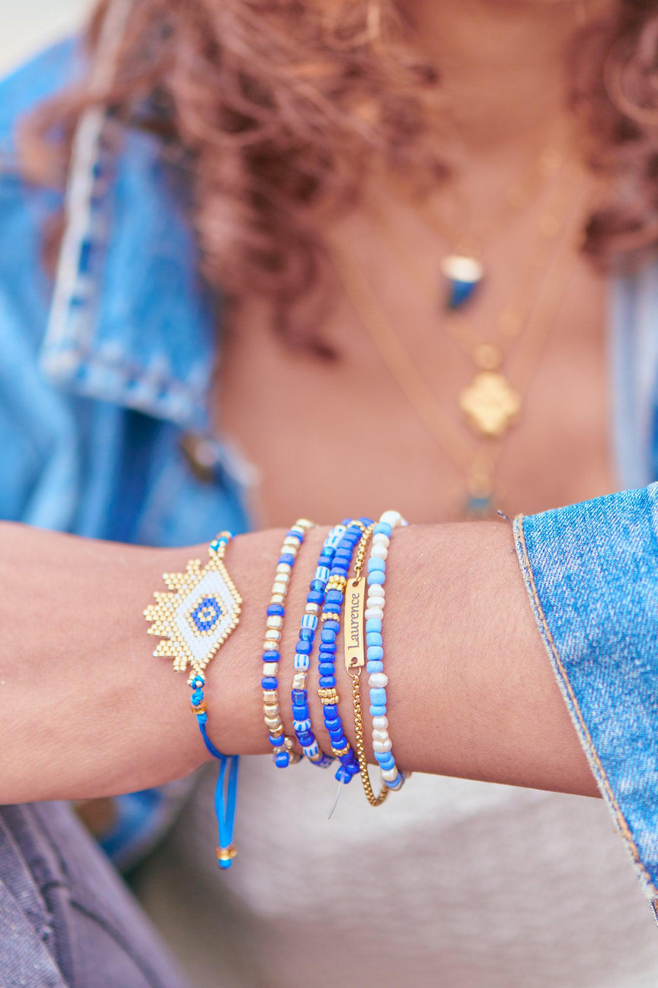 Gingerlily Perles ADN13 bracelet gourmette or 1 médaille acier