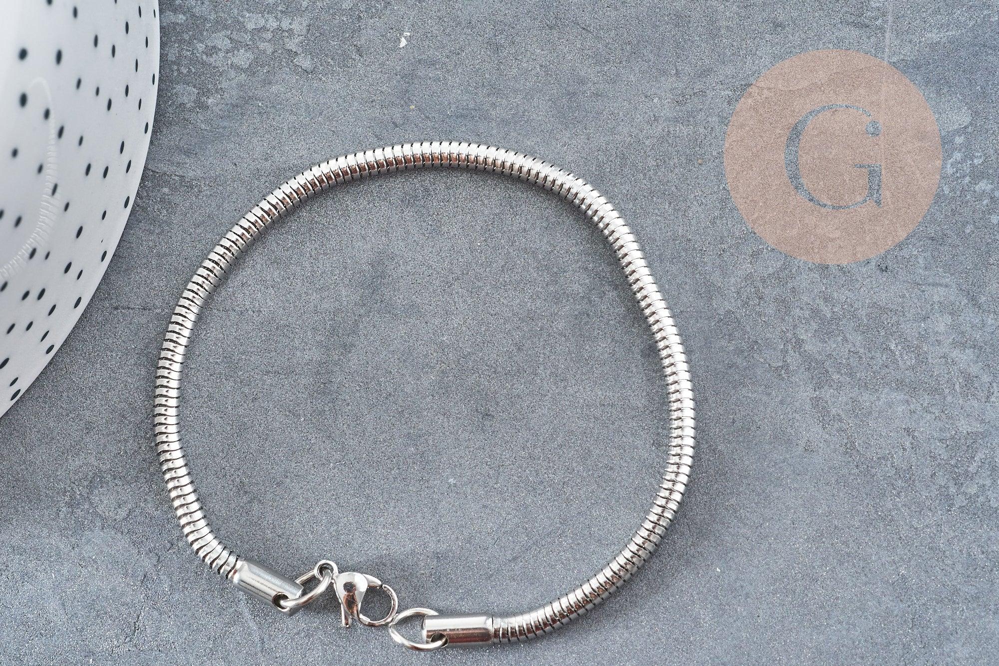 Gingerlily Chaînes G9041 bracelet serpent acier platine 190x3mm