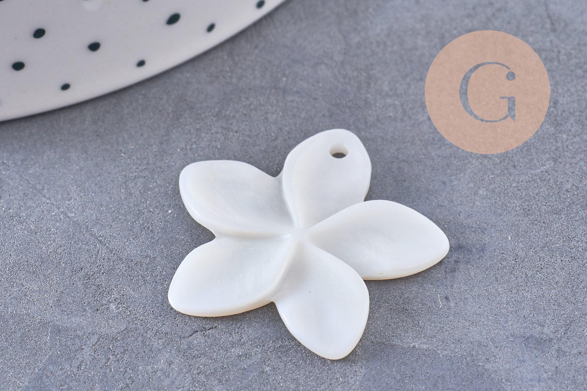 Gingerlily Perles pendentif fleur nacre blanche 32mm x2