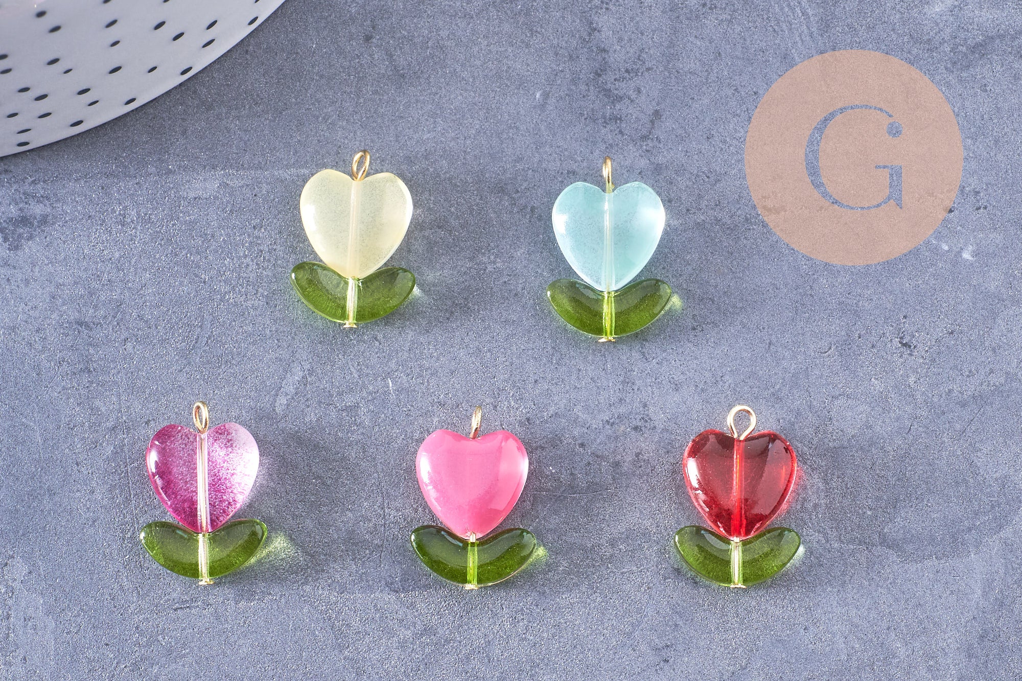 Gingerlily Perles Breloque tulipe verre doré x5 inox