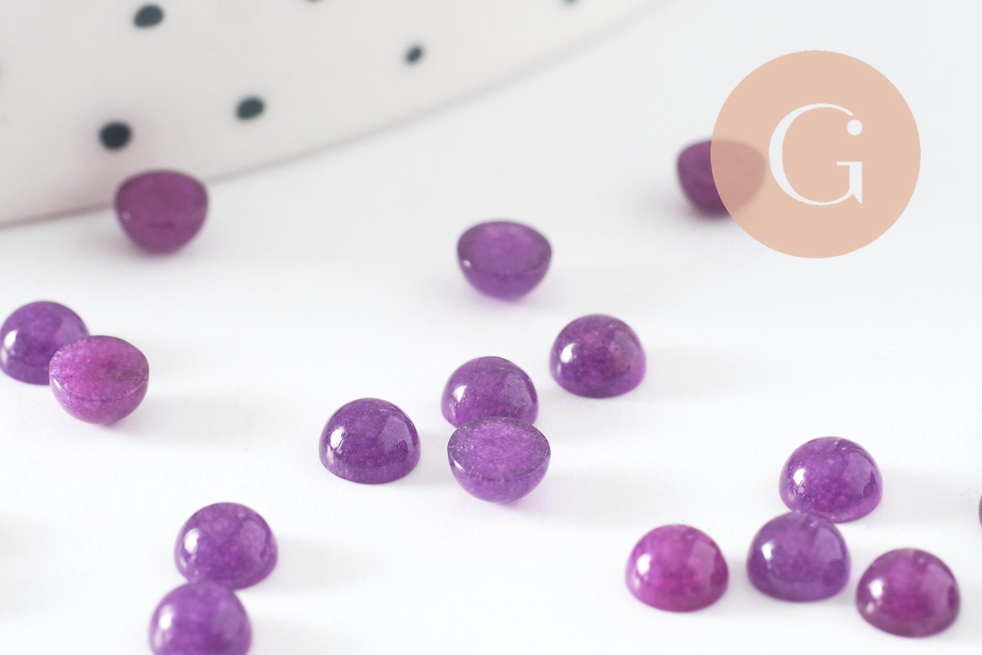 Gingerlily cabochon rond jade violet foncé 4mm x1 à coller