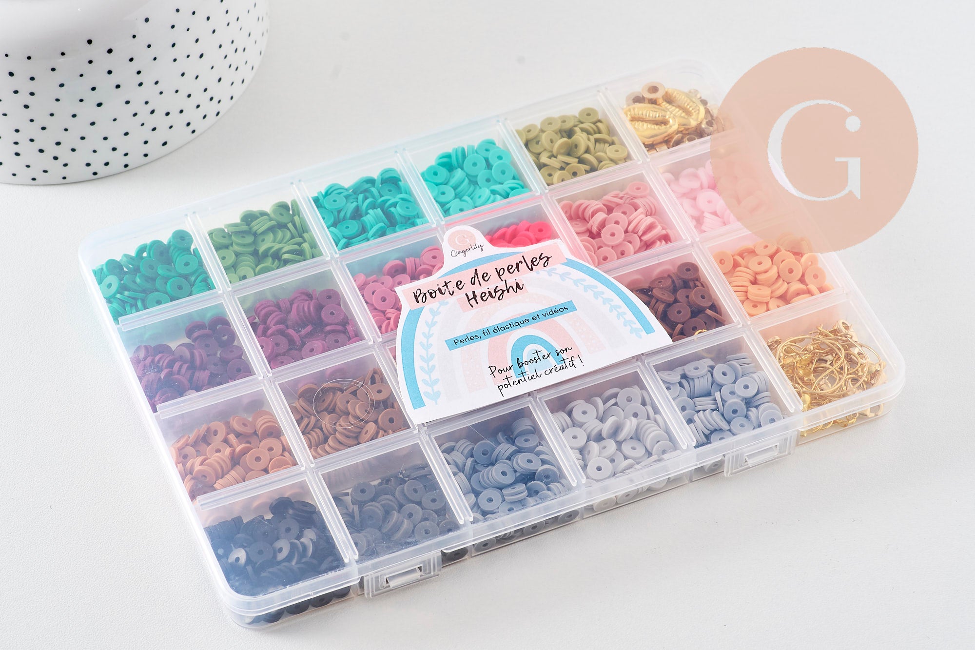 Gingerlily G9997 kit perles heishi vert caramel coffret x1