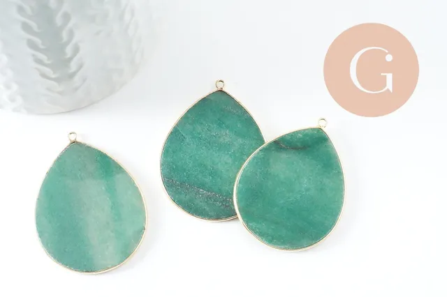 Gingerlily Pendentifs Goutte aventurine verte 44mm laiton doré