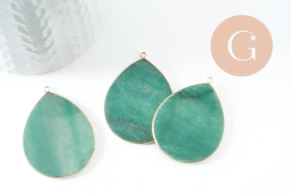 Gingerlily Pendentifs Goutte aventurine verte 44mm laiton doré