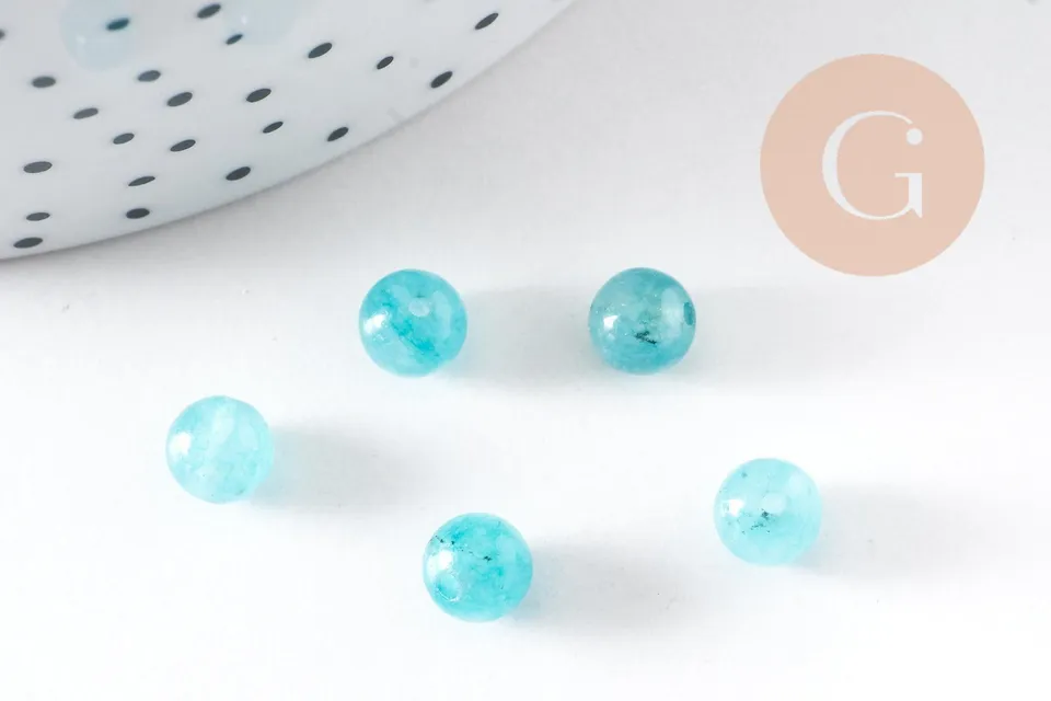 Gingerlily Perles G0884 perle ronde jade bleu ciel 6mm x10