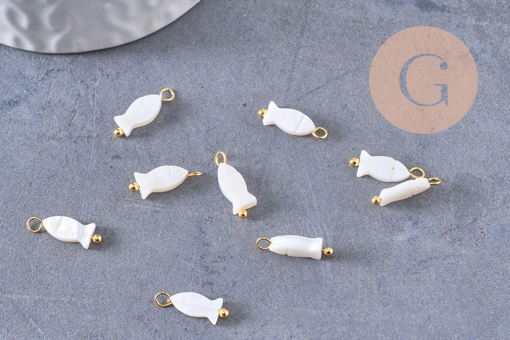 Gingerlily Breloque poisson nacre blanche doré 14mm x2