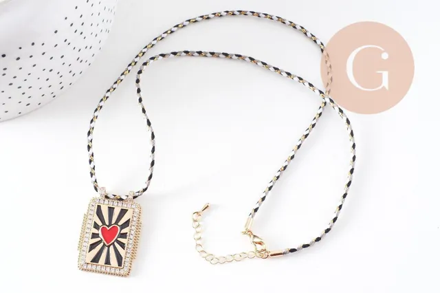 Gingerlily Collier médaille coeur rouge psychédélique 45cm