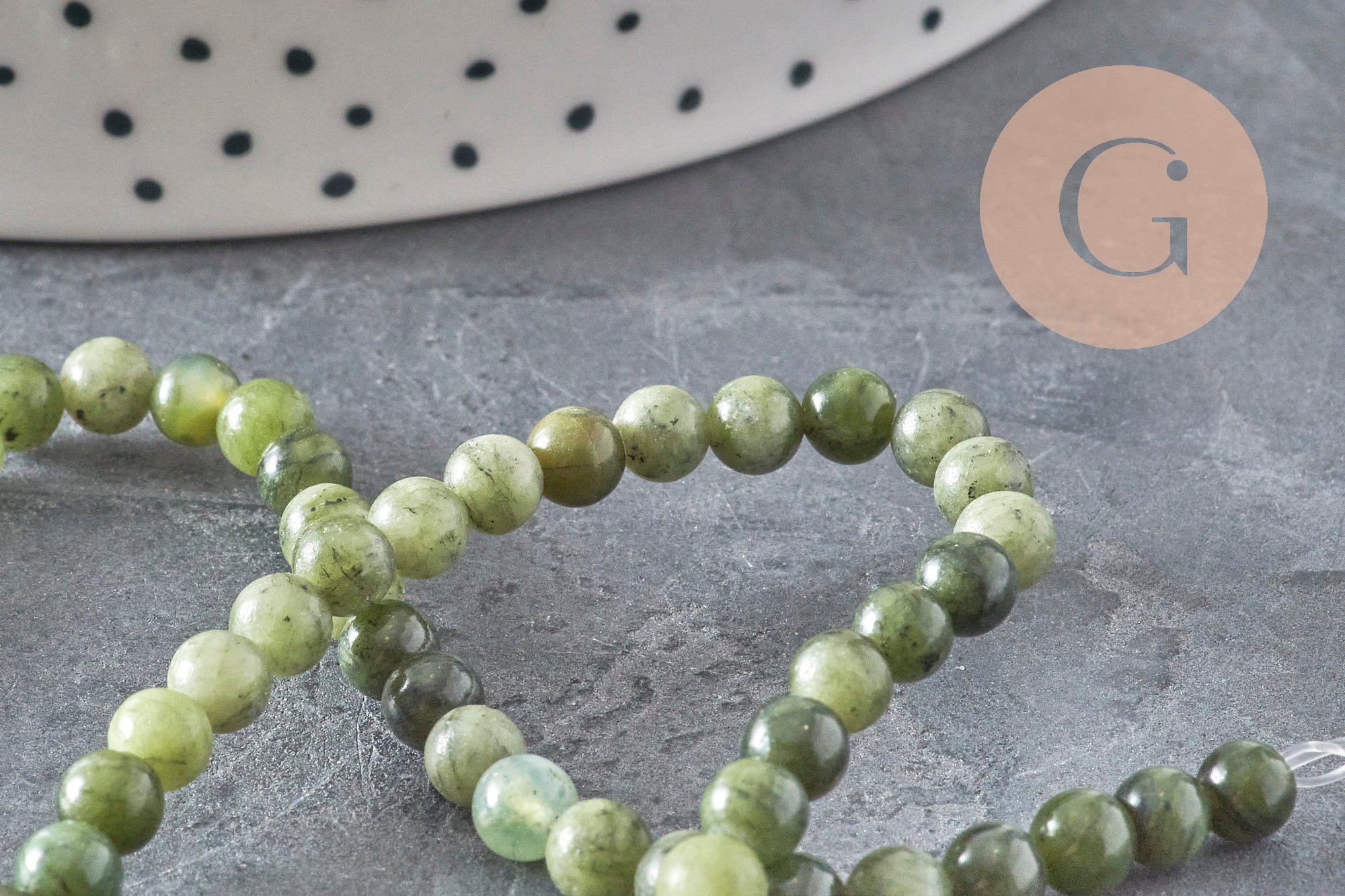 Gingerlily Perles jade vert olive 4mm fil 38cm naturel