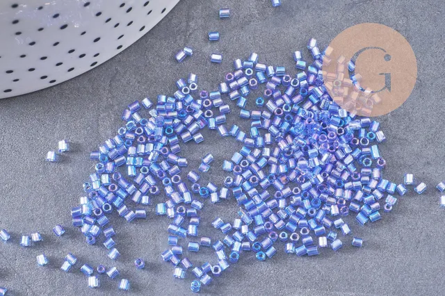 Gingerlily Perles DIY Rocaille tube bleu irisé 2.5mm 10g G10396