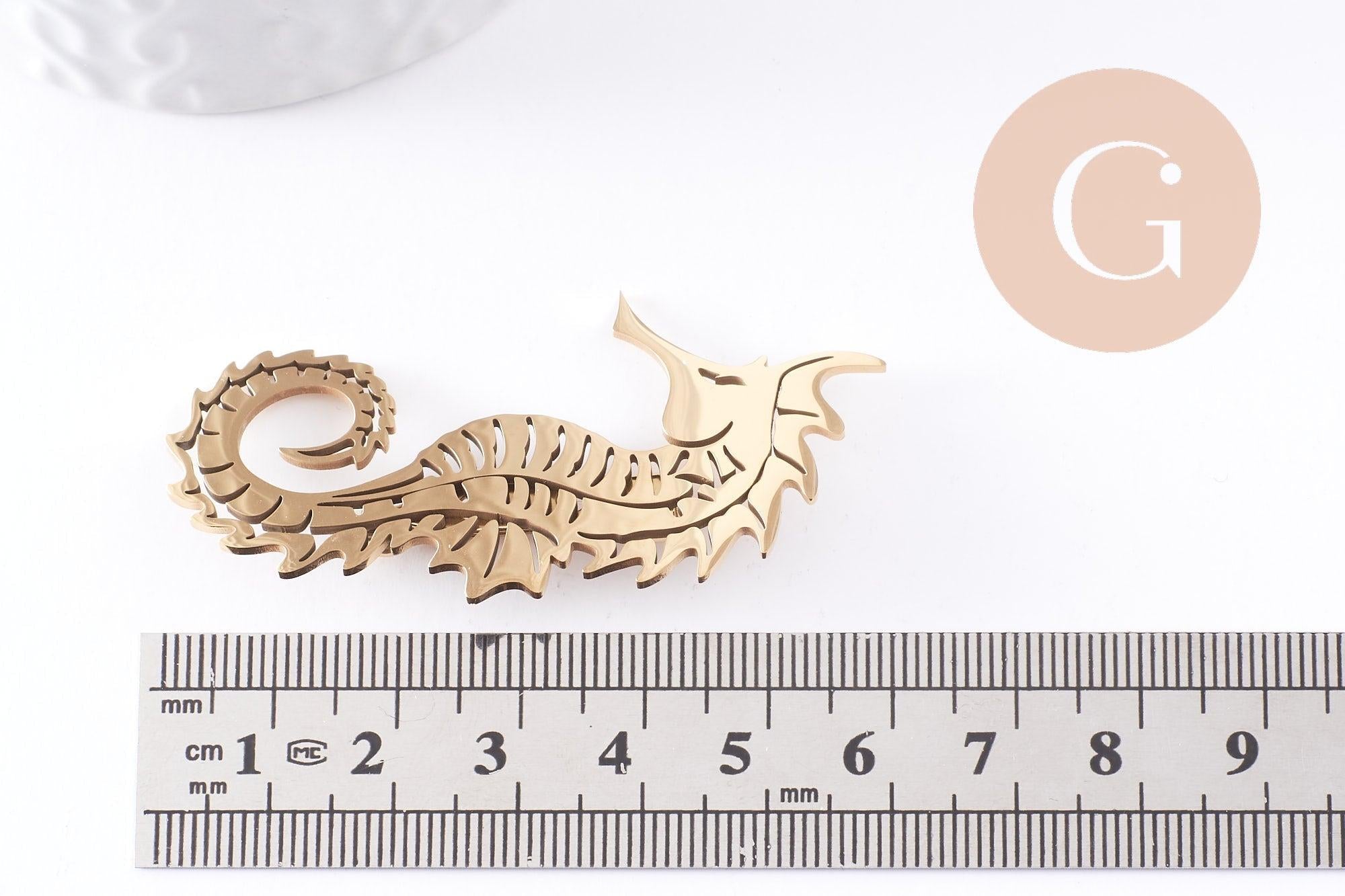 Gingerlily broche hippocampe acier doré 60mm x1