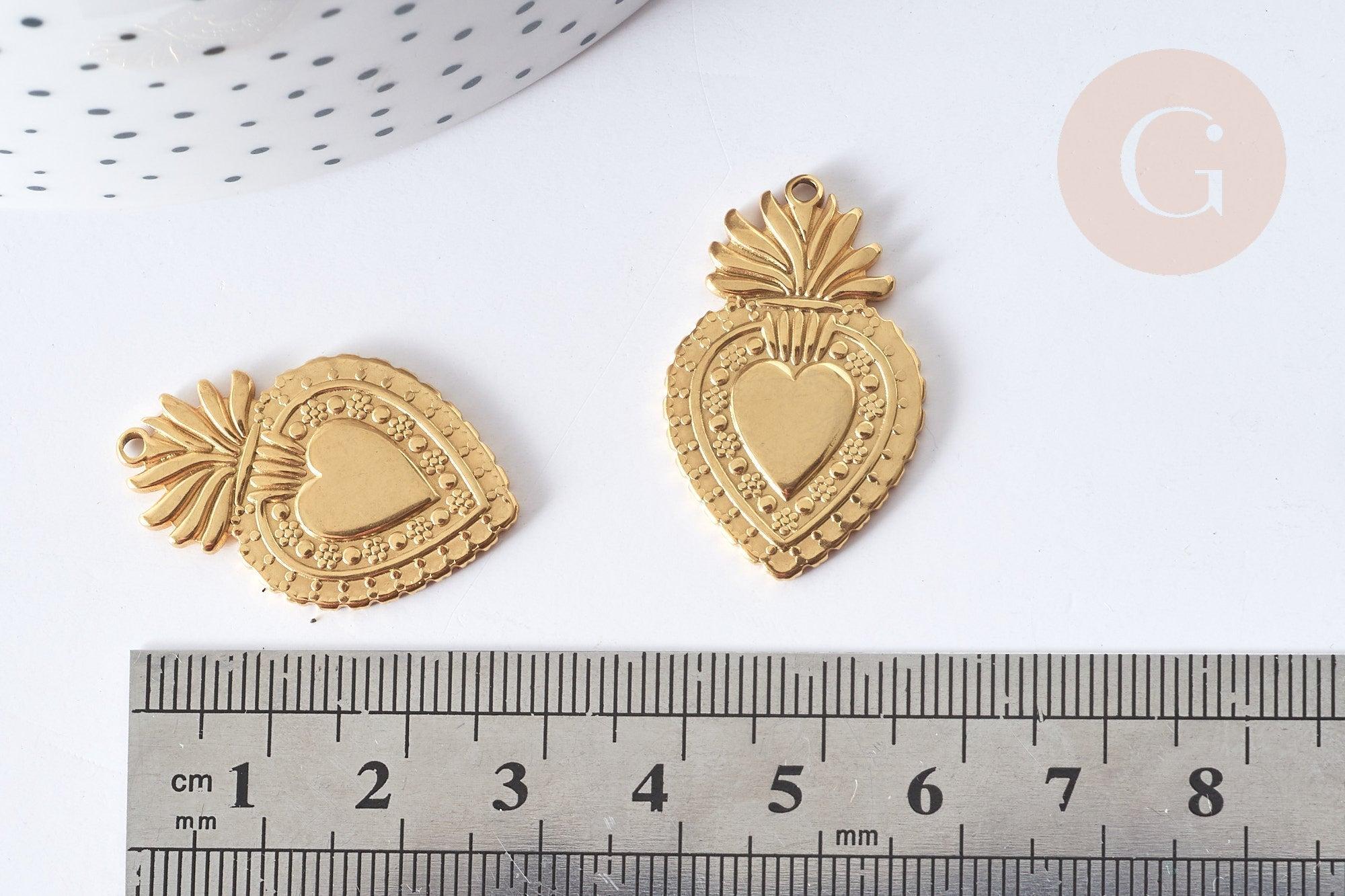 Gingerlily Pendentif cœur acier doré 30mm x1