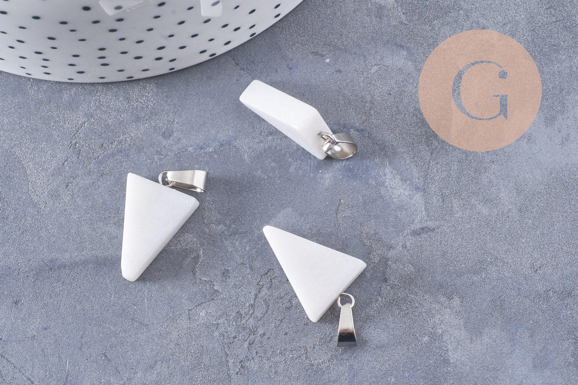 Gingerlily Perles G10059 pendentif triangle jade blanc 24mm acier