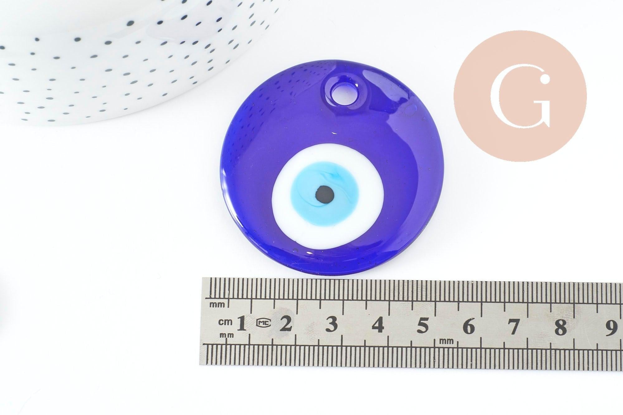 Gingerlily G9445 pendentif rond mauvais œil verre bleu roi 50mm x1
