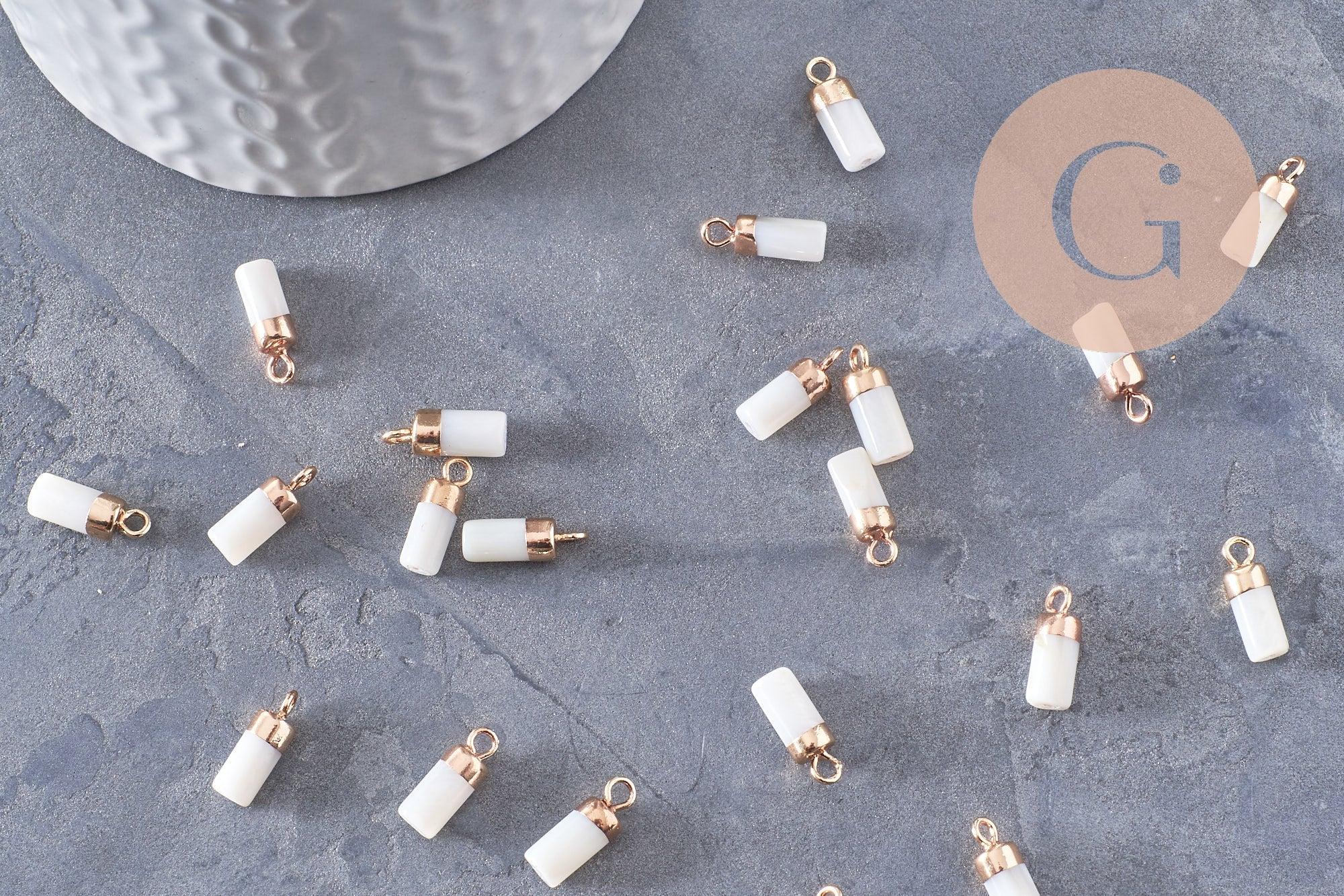 Gingerlily Pendentif colonne nacre blanche doré x2