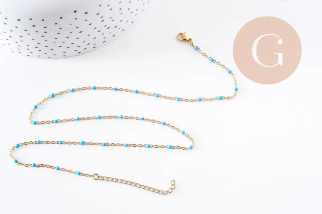 Gingerlily G10197 collier acier doré résine turquoise 50 cm