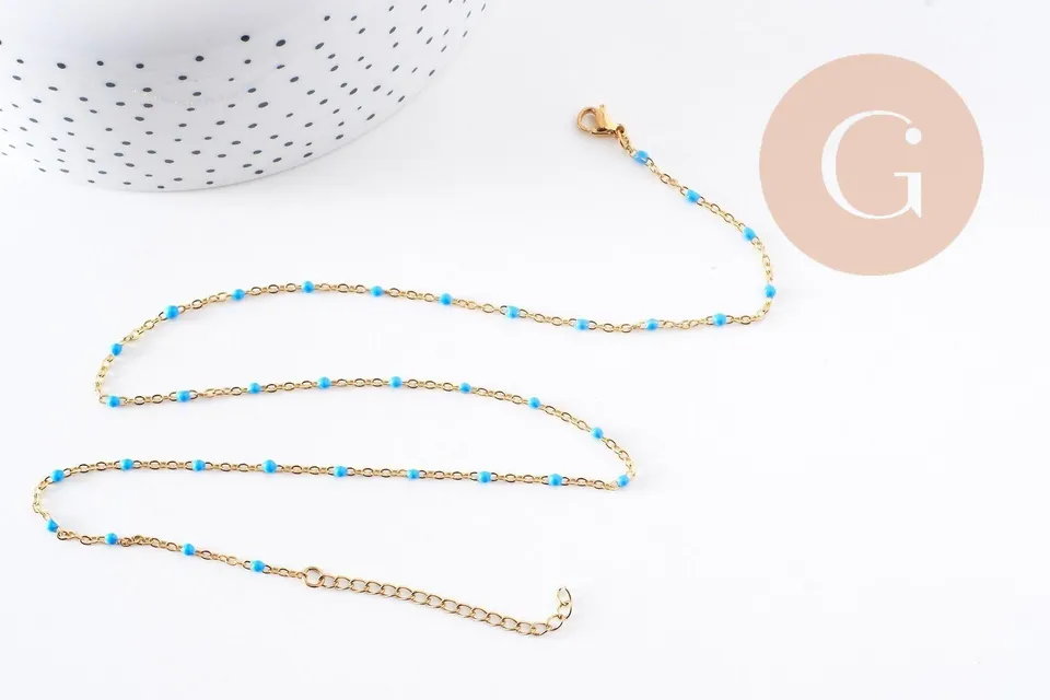 Gingerlily G10197 collier acier doré résine turquoise 50 cm