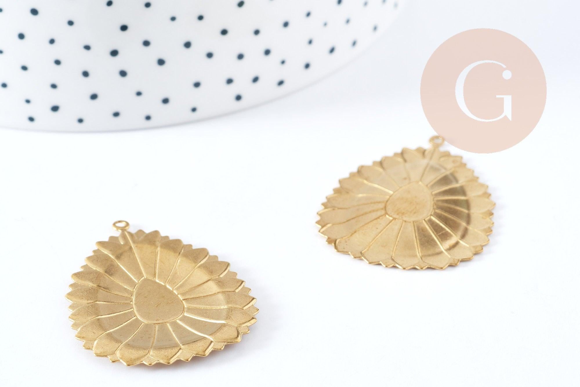 Gingerlily G8883 pendentif fleur goutte laiton brut 40,5mm