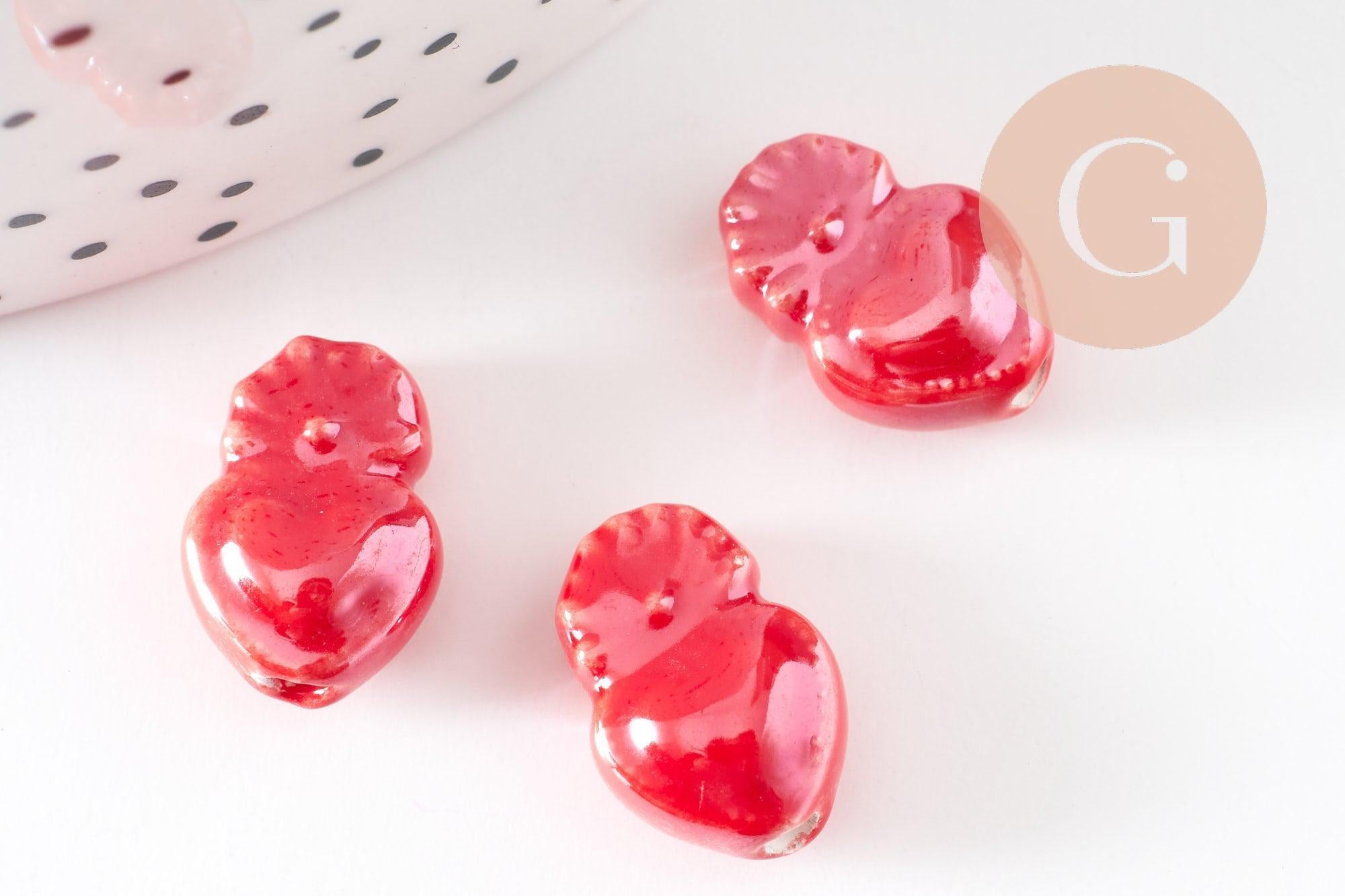 Gingerlily Perles pour bijoux DIY G9347 cœur porcelaine rouge 16mm x10