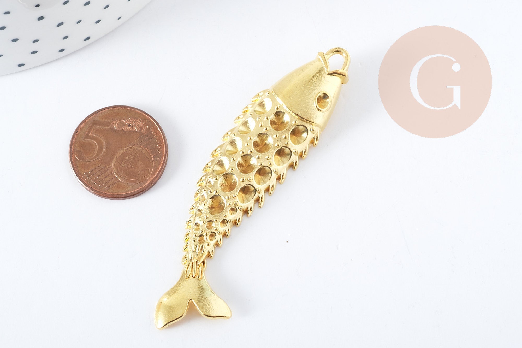 Gingerlily Pendentif poisson tibétain doré à strasser 70mm x1